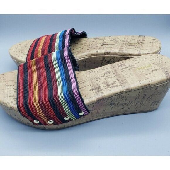Avenue Ladies 10W Striped Rainbow Slip On Wedges Cork Sandals - Picture 4 of 12